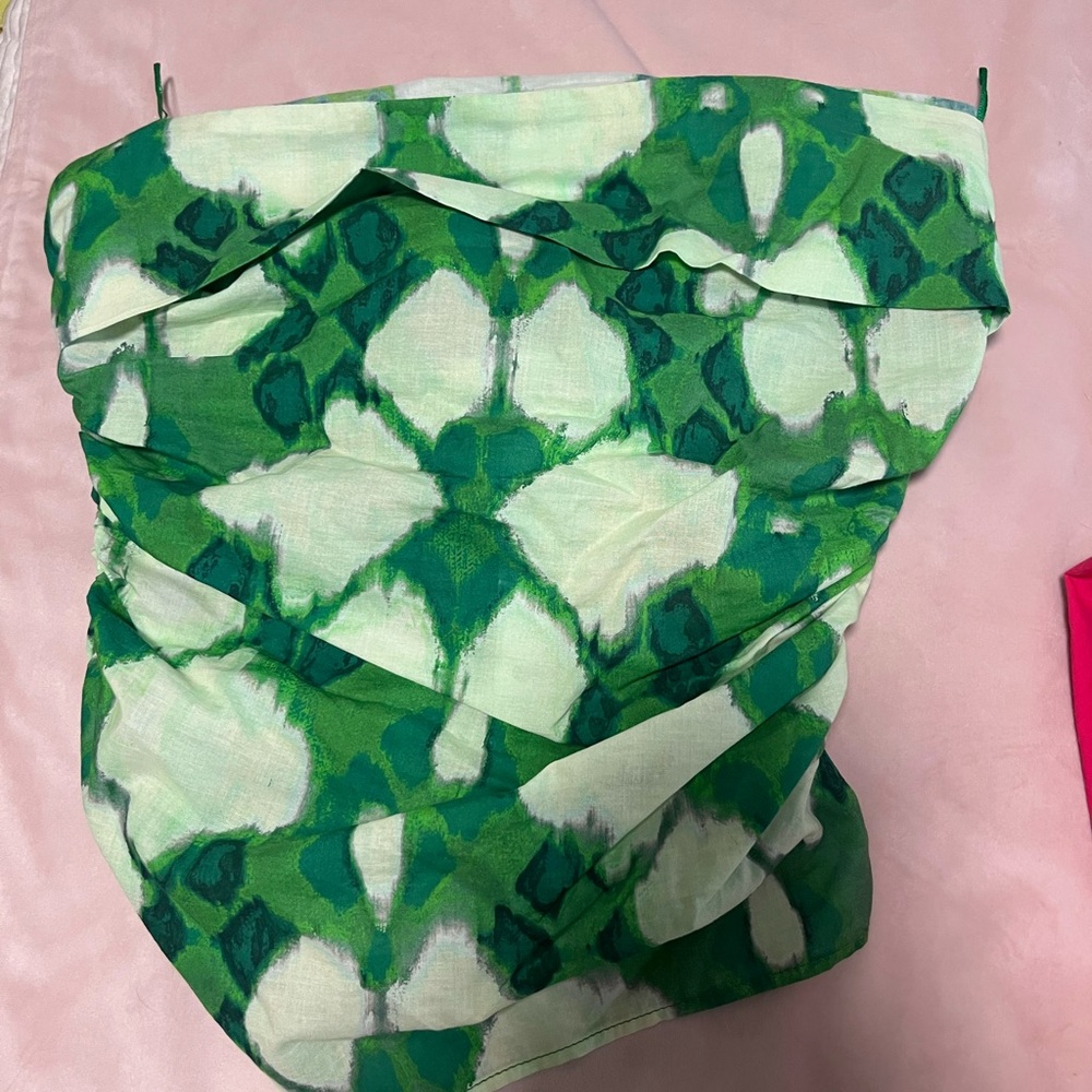 Zara Green and White Strapless Top